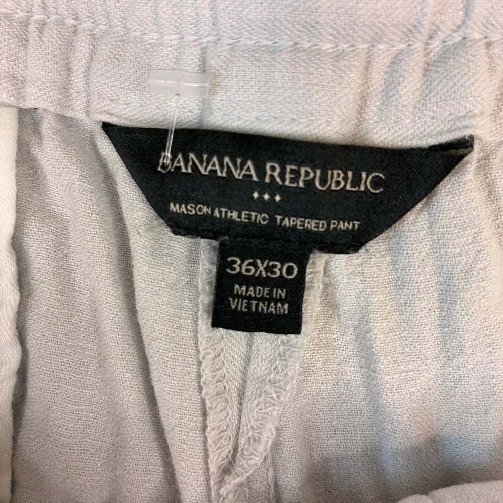 Banana Republic Mason Athletic Tapered Pants Mens 36x28 Beige Linen Cotton Blend